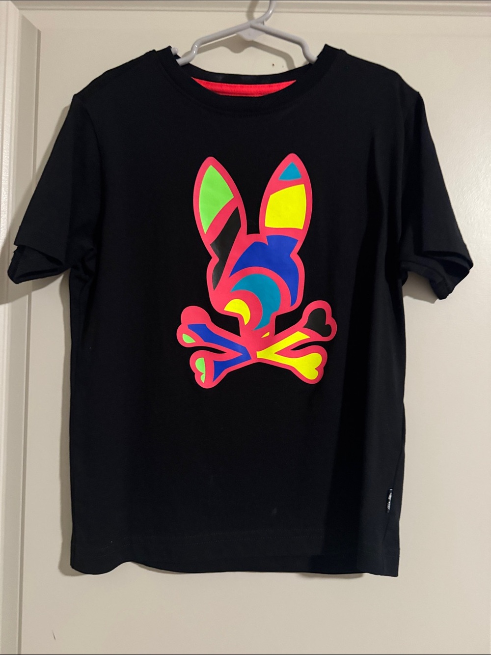 Psycho Bunny Black Tee with Neon Multicolor Bunny Logo